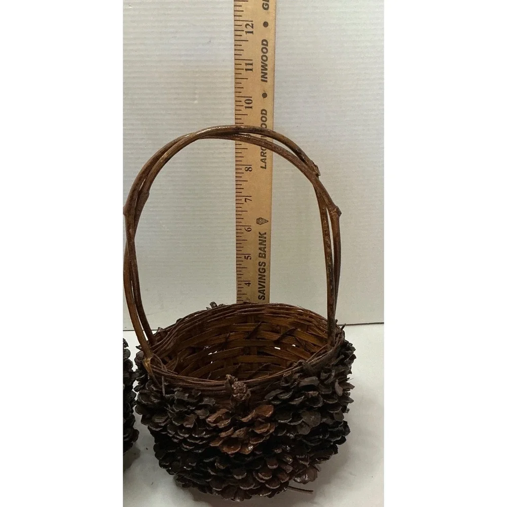 Pinecone Nesting Baskets Set Rustic Woodland Cabin Decor Small Med